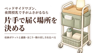 冬の夜間授乳にベッドサイドワゴンと収納ポケットをどう選ぶ？片手で取る・ほこりを避ける・朝に戻す